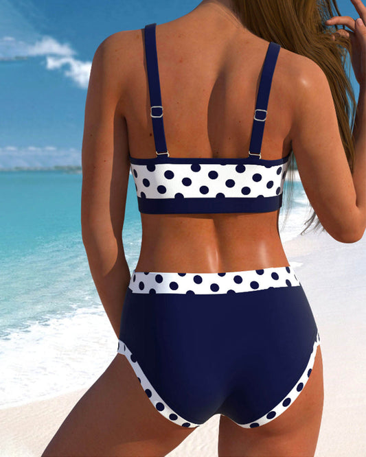 Adriana - High-Waisted Polka Dot Bikini with Patchwork Design
