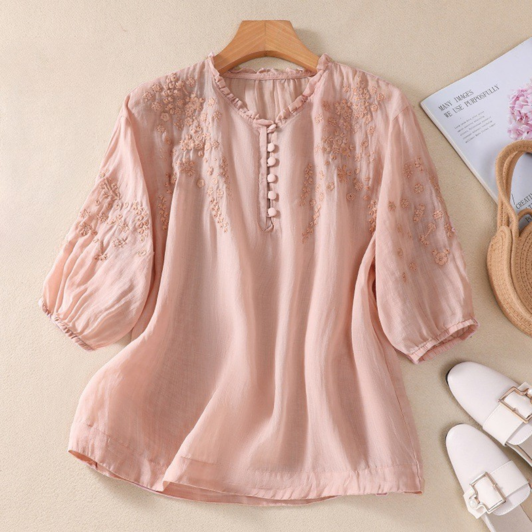 Elsa | Blus i bomullsvoile med broderade axlar