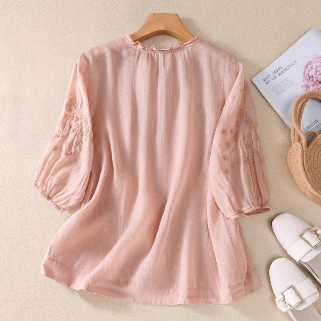 Elsa | Blus i bomullsvoile med broderade axlar