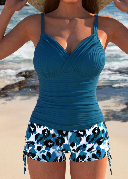 Linda I Stilren och Elegant Tankini-set i Leopardmönstrat Påfågelblått