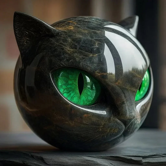 LunaMyst - Mysterious Black Cat Head Sculpture