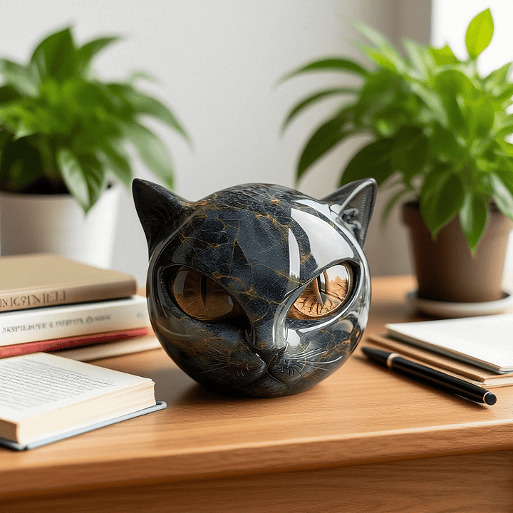 LunaMyst - Mysterious Black Cat Head Sculpture