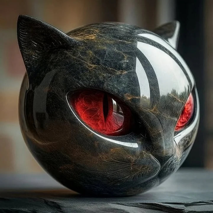 LunaMyst - Mysterious Black Cat Head Sculpture