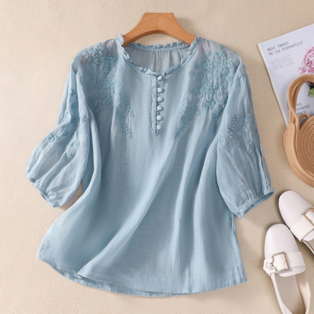 Elsa | Blus i bomullsvoile med broderade axlar