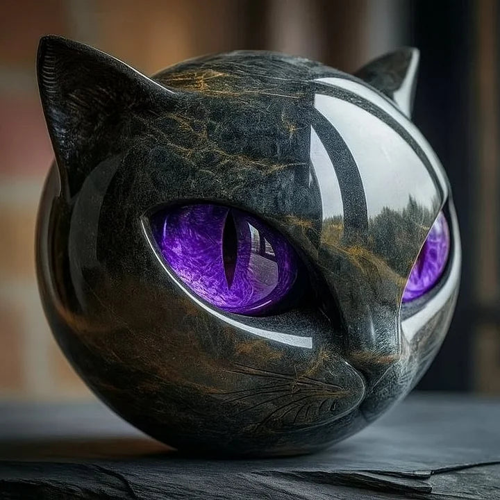 LunaMyst - Mysterious Black Cat Head Sculpture