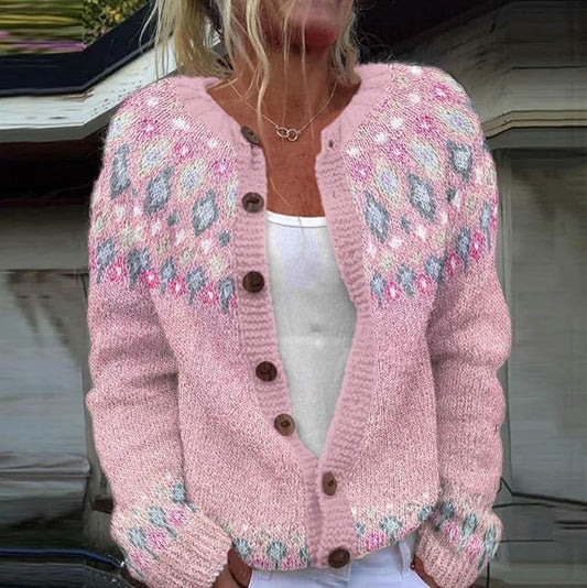 Sophie – Rosa kofta med lös passform och tryck