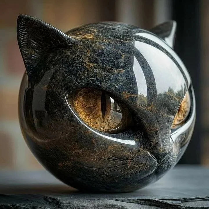 LunaMyst - Mysterious Black Cat Head Sculpture