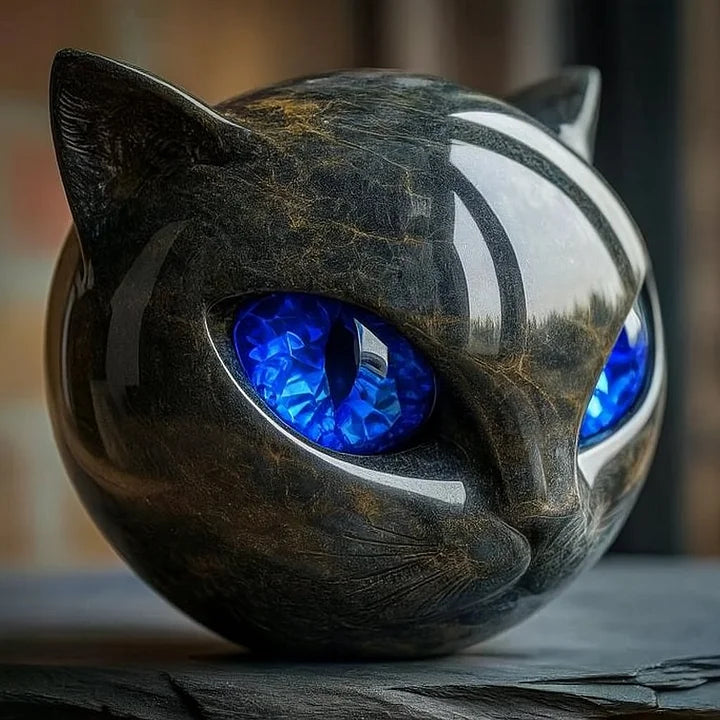LunaMyst - Mysterious Black Cat Head Sculpture