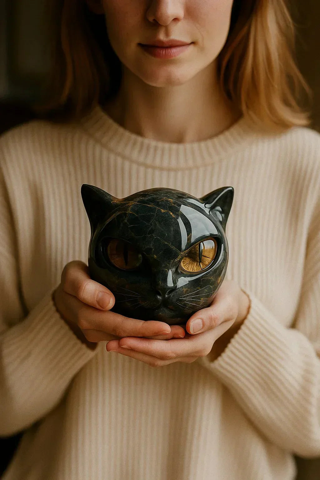 LunaMyst - Mysterious Black Cat Head Sculpture