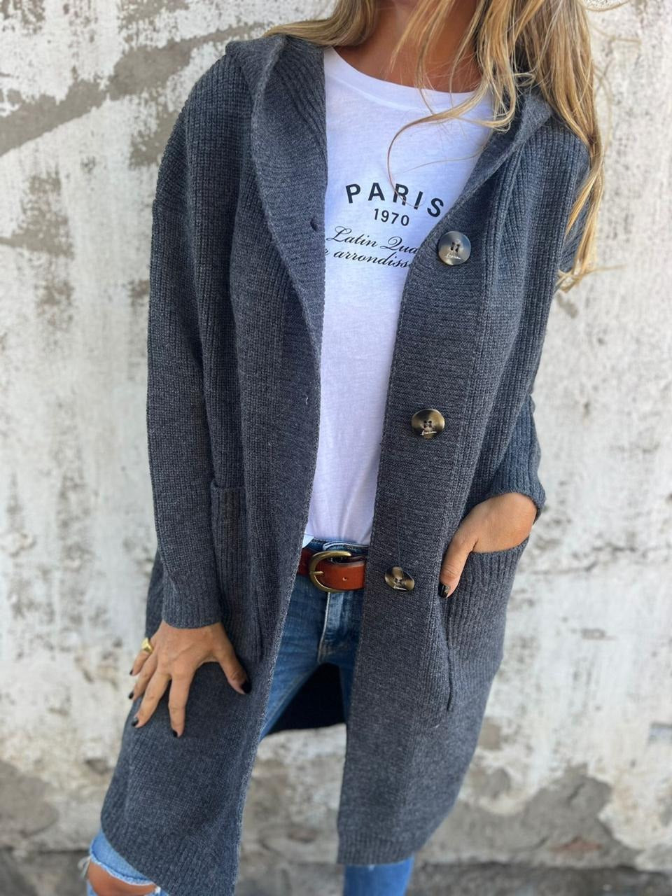 Yasmine™ | Lång stickad kofta med huva